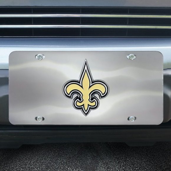 🏈🆕 NEW ORLEANS SAINTS MIRRORED DIE CAST LICENSE PLATE - STAINLESS STEEL - Picture 1 of 1